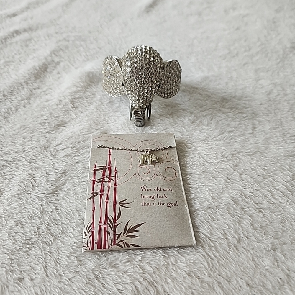 Elephant Head Silver Color Bangle Hinged Bracelet With Sparkling Embellshments
